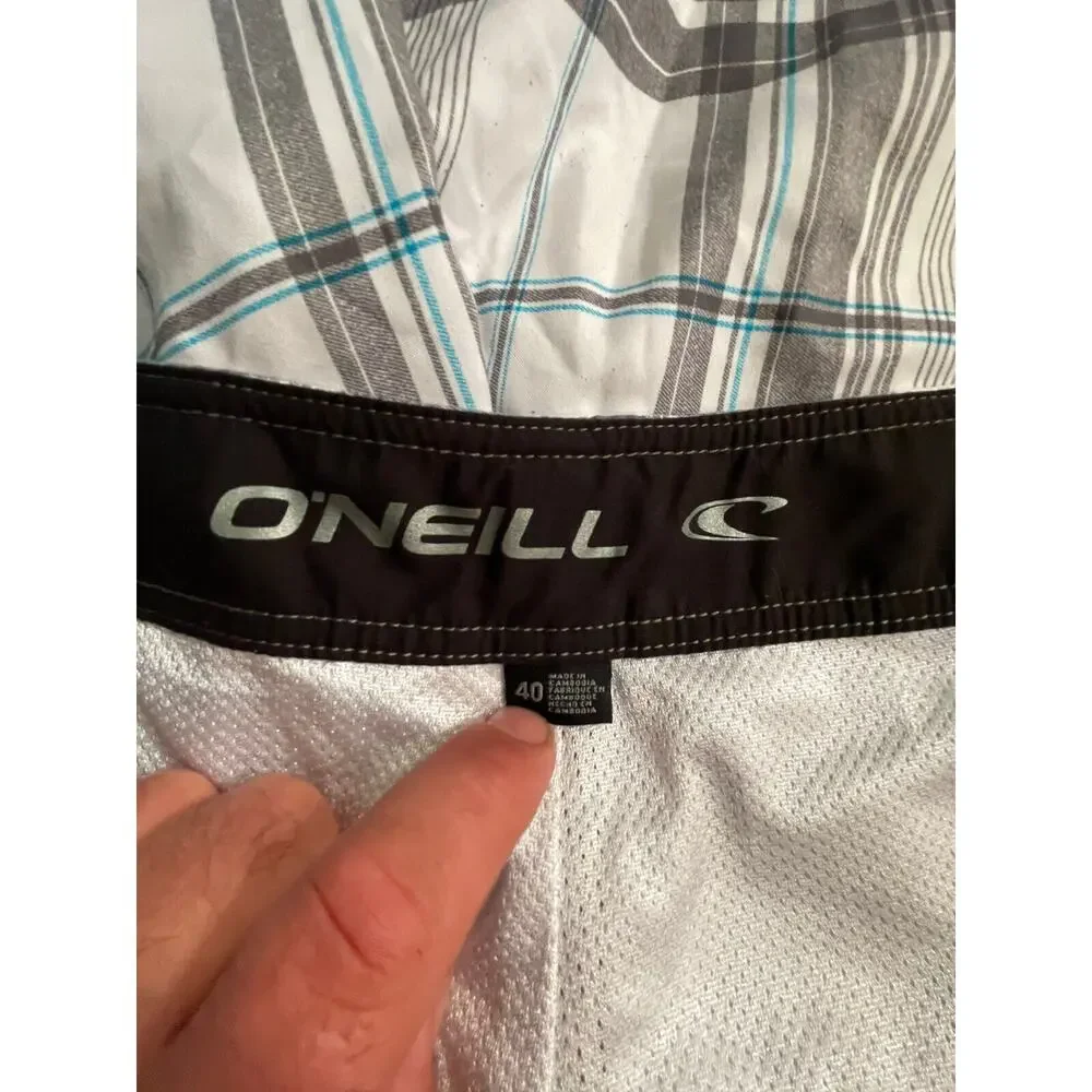 O'Neill Board Shorts drawstring Plaid Mesh lined Swimwear Beach Pool Size 40 EUC